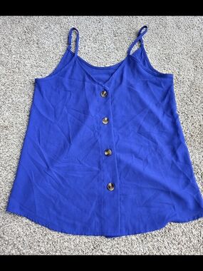 Royal Blue Faux Button-Front Spaghetti Strap Tank Top